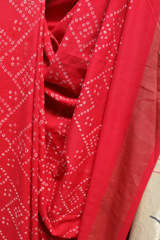 Red Bandhani Cotton Paithani Saree - SRRBCPS242