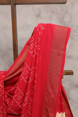 Red Bandhani Cotton Paithani Saree - SRRBCPS242