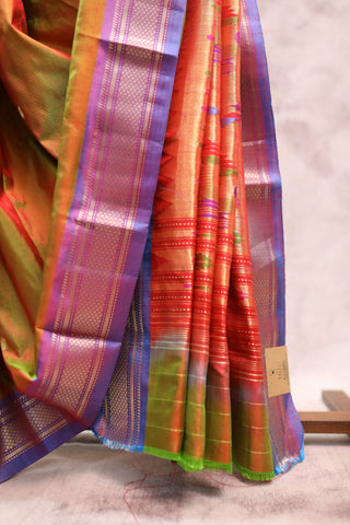 Orange Green Silk Paithani Saree - SRSOGS343