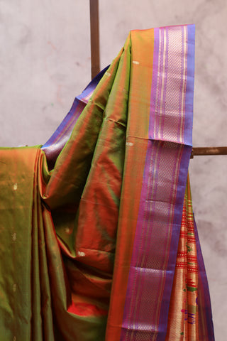 Orange Green Silk Paithani Saree - SRSOGS343