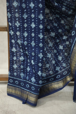 Indigo HBP Cotton Silk Chanderi Saree With Maheshwari Border - SRICSCS613