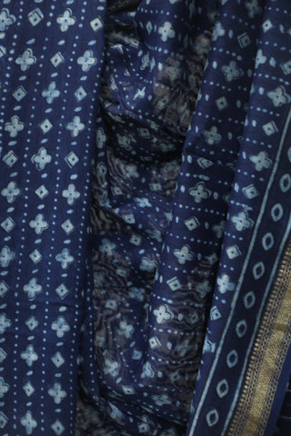 Indigo HBP Cotton Silk Chanderi Saree With Maheshwari Border - SRICSCS613