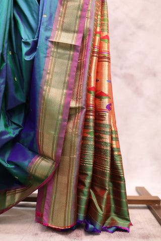 Peacock Blue Silk Paithani Saree - SRSPBSPS354