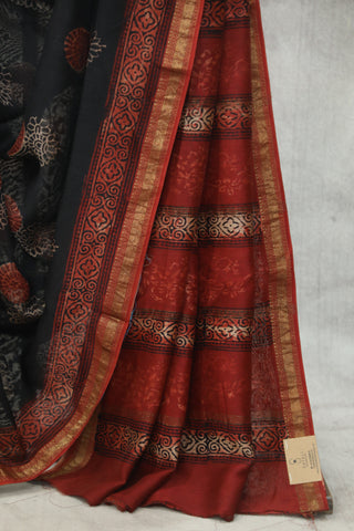 Black HBP Cotton Silk Chanderi Saree With Maheshwari Border - SRBCSCS591