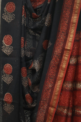 Black HBP Cotton Silk Chanderi Saree With Maheshwari Border - SRBCSCS591