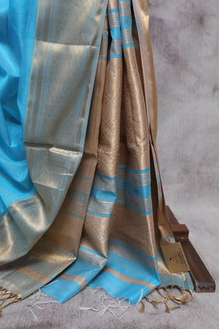 Sky Blue Cotton Silk Maheshwari Saree - SRSBCSMS364