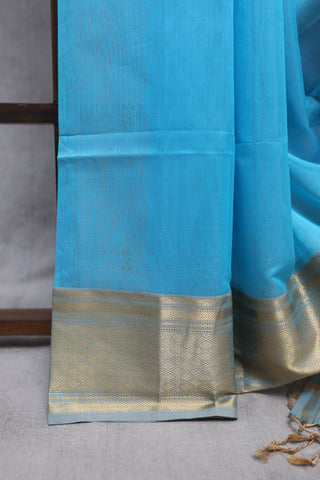 Sky Blue Cotton Silk Maheshwari Saree - SRSBCSMS364