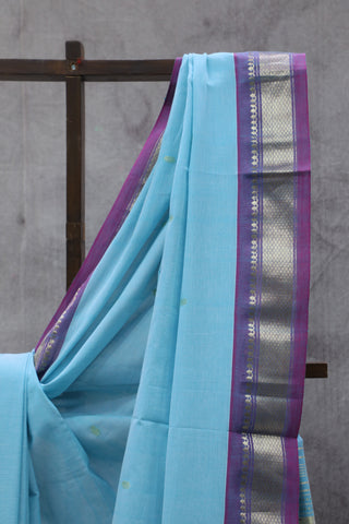 Sky Blue Cotton Paithani Saree-SRSBCPS359