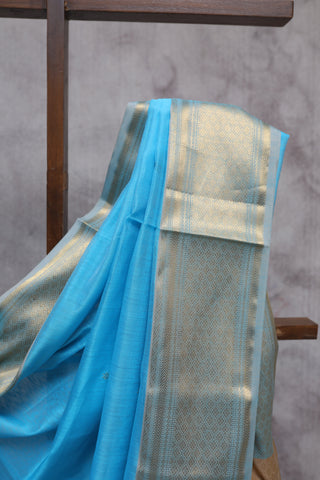 Sky Blue Cotton Silk Maheshwari Saree - SRSBCSMS364