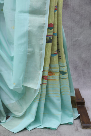 Aqua Cotton Paithani Saree - SRACPS409