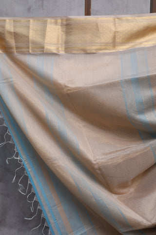 Sky Blue Cotton Silk Maheshwari Saree - SRSBCSMS364