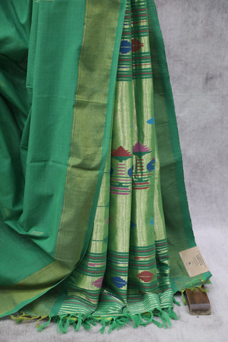 Green Cotton Paithani Saree-SRGCPS351