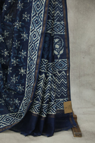 Indigo Cotton Silk Chanderi Saree  - SRICSCS127EX