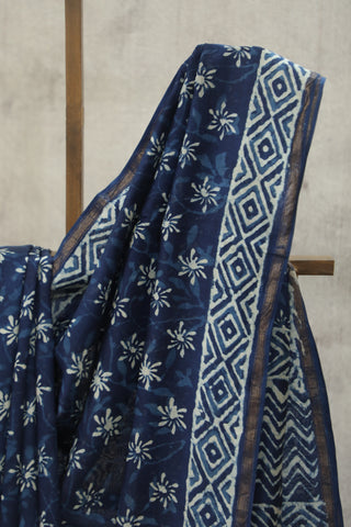 Indigo Cotton Silk Chanderi Saree  - SRICSCS127EX