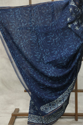 Indigo Cotton Silk Chanderi Saree  - SRICSCS127EX