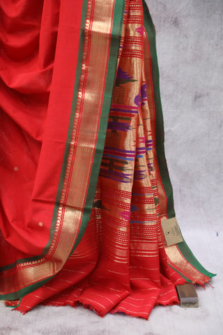 Red Cotton Paithani Saree - SRRCPS376