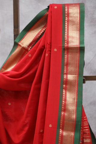 Red Cotton Paithani Saree - SRRCPS376