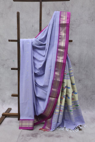 Lavender Cotton Paithani Saree-SRLCPS358