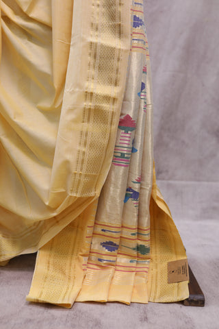 Pastel Yellow Cotton Paithani Saree - SRPYCPS410