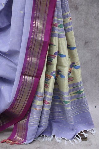 Lavender Cotton Paithani Saree-SRLCPS358