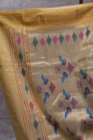 Pastel Yellow Cotton Paithani Saree - SRPYCPS410