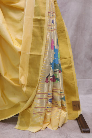 Pastel Yellow Cotton Paithani Saree - SRPYCPS411