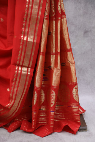 Red Cotton Paithani Saree-SRRCPS355