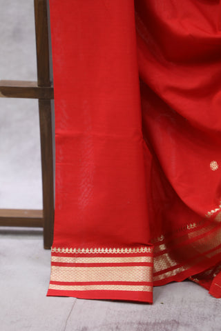 Red Cotton Paithani Saree-SRRCPS355