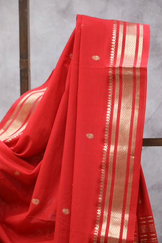 Red Cotton Paithani Saree-SRRCPS355