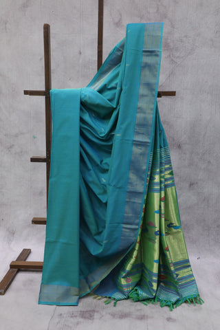 Two Tone Blue Cotton Paithani Saree-SRBCPS352