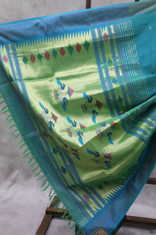 Two Tone Blue Cotton Paithani Saree-SRBCPS352