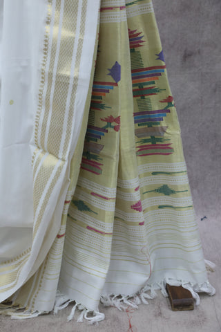 Off- White Cotton Paithani Saree - SROWBCPS374