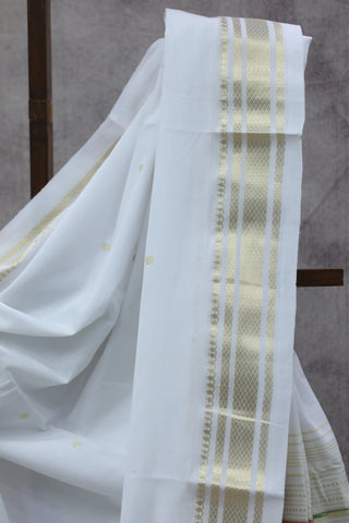 Off- White Cotton Paithani Saree - SROWBCPS374