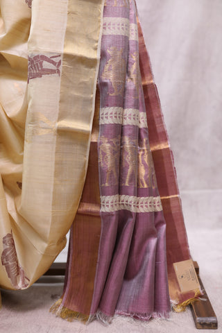 Beige Kosa Tussar Silk Saree - SRBKTSS748