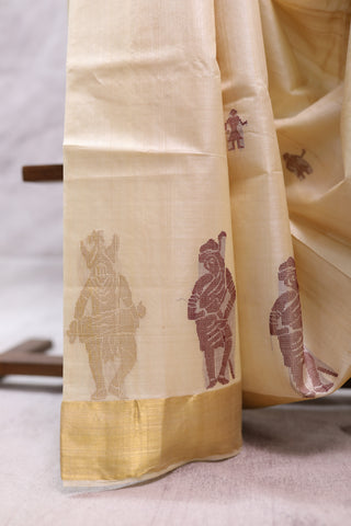 Beige Kosa Tussar Silk Saree - SRBKTSS748