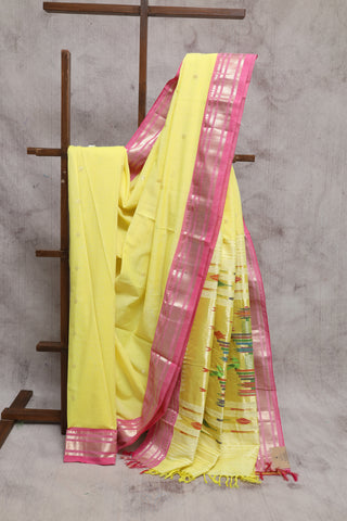 Yellow Cotton Paithani Saree-SRYCPS272