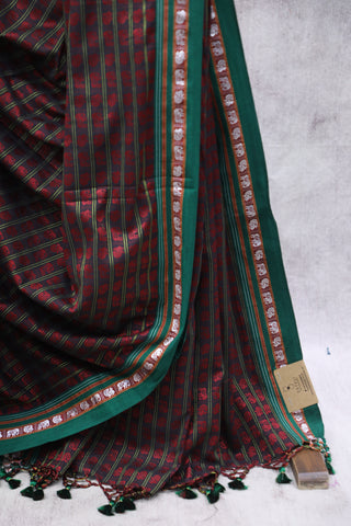 Black Hathi Mor Khun Saree With Border-SRBGPKS29EX