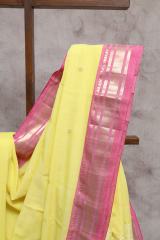 Yellow Cotton Paithani Saree-SRYCPS272