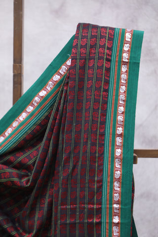 Black Hathi Mor Khun Saree With Border-SRBGPKS29EX