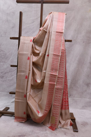 Beige Kosa Tussar Silk Saree - SRBKTSS746