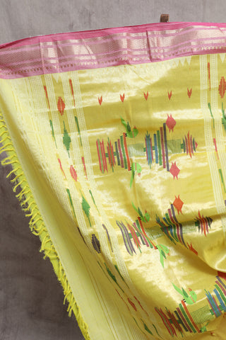 Yellow Cotton Paithani Saree-SRYCPS272