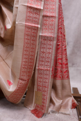 Beige Kosa Tussar Silk Saree - SRBKTSS746