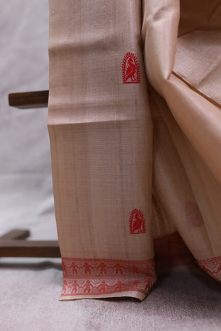 Beige Kosa Tussar Silk Saree - SRBKTSS746