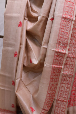 Beige Kosa Tussar Silk Saree - SRBKTSS746