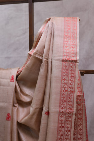 Beige Kosa Tussar Silk Saree - SRBKTSS746