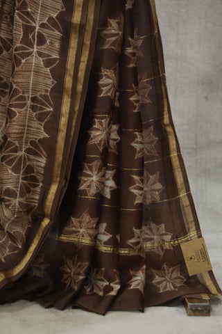 Dark Brown HBP Cotton Silk Chanderi Saree - SRDBSCS640EX