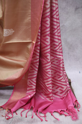 Cream Stripes Soft Silk Saree-SRCSSSS35EX