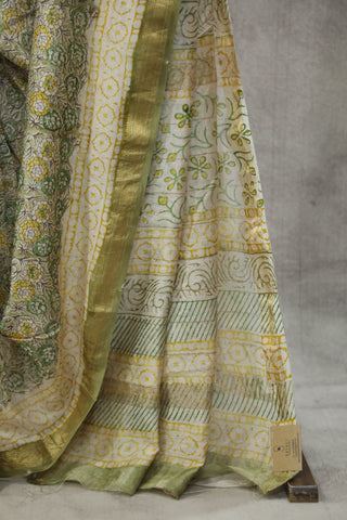 Moss Green HBP Cotton Silk Saree With Maheshwari Border - SRMGCSS764