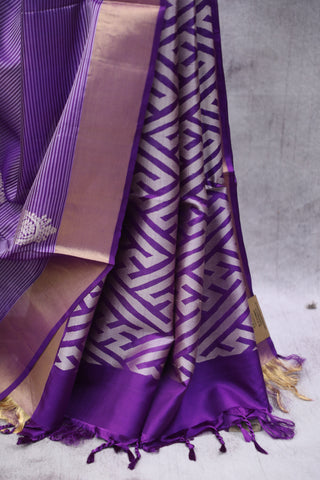 Purple Stripes Soft Silk Saree-SRPSSSS34EX