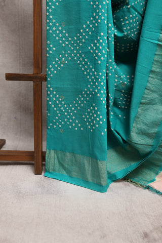 Green Bandhani Cotton Paithani Saree - SRGBCPS253